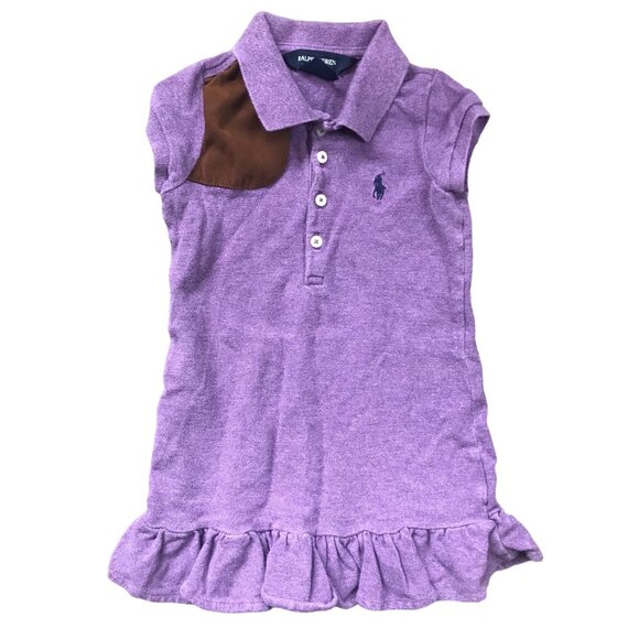 Ralph Lauren Purple Polo Dress Girls Size 2T 100% Pique Cotton Ruffled Hem - Picture 1 of 9